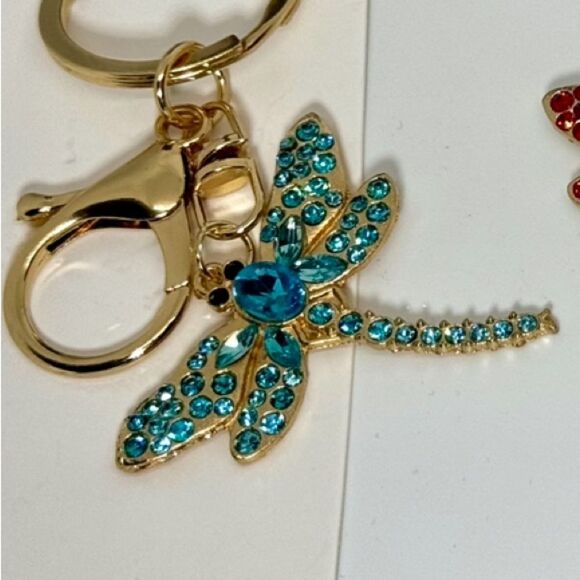 BAG CHARM Blue Crystal Dragonfly Keychain Charm - Gold Accent - Picture 4 of 9